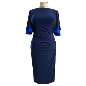 Lauren Ralph Lauren Dual Color Flutter Sleeve Midi Dress